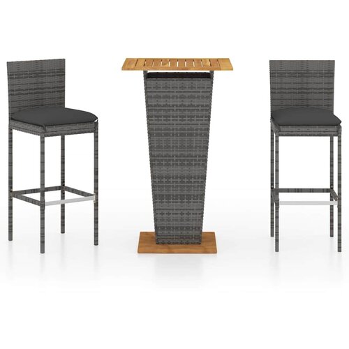  3-dijelni vrtni barski set od poliratana s jastucima sivi Siva 60 cm table length Slike