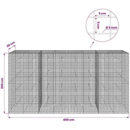  Gabion s 5 mm žicom i mrežom 5x5 cm 400x30x200 cm Slike