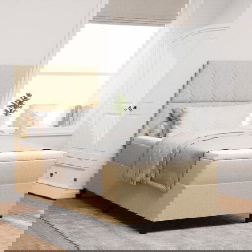  Postelja z vzmetnico & LED Bež 100x200 cm Tkanina, (22083698) Cene