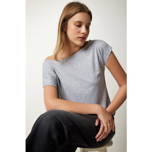 Women's Gray Basic Boat Neck Blouse Slike