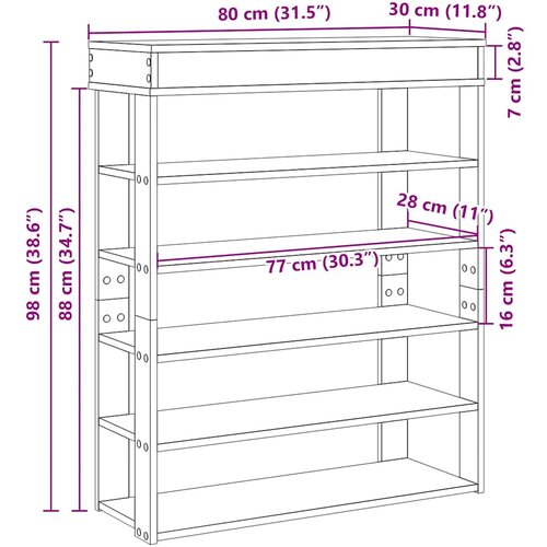  Stalak za cipele boja hrasta 80x30x98 cm konstruirano drvo Slike