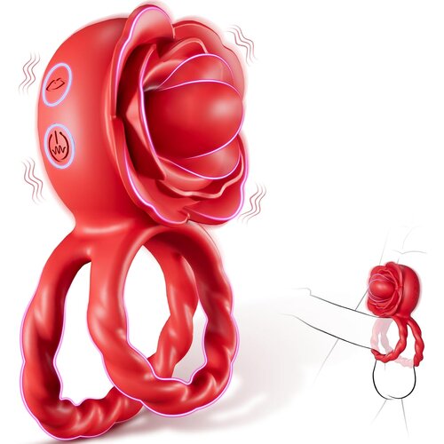 SuperLove Licking Tongue Vibrating Cock Ring Red Cene