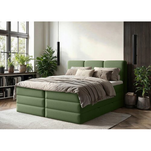 MID.YOU POSTELJA BOXSPRING 160 cm x 200 cm , les, tekstil, leseni material zelena Cene