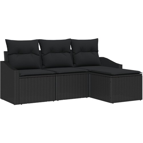 vidaXL 4-delni vrtni kavč set z blazinami Črn Poli Ratan, (22093887) Cene