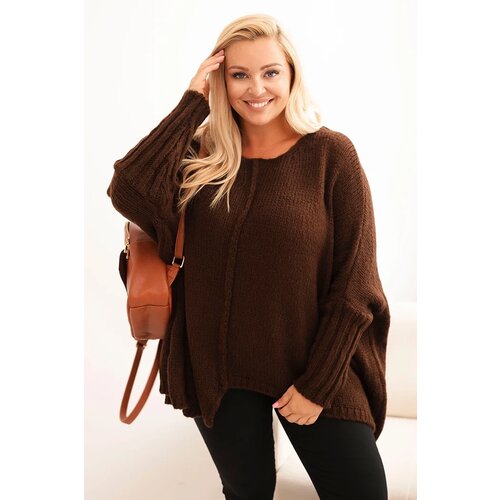 Kesi Włoski Women&amp;#039;s Plus Size sweater with acrylic, loose fit and 3/4 sleeves brown Slike