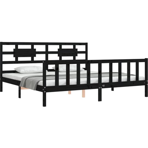  Okvir za krevet s uzglavljem crni 200 x 200 cm od masivnog drva Slike