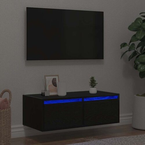 TV ormarić s LED svjetlima crni hrast 75x35,5x25 cm Cene