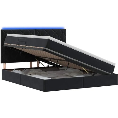  LED krevet za pohranu s madracem Crna 180 x 200 cm Bar&amp;scaron;un - Crna 180 x 200 cm Dizajn s rombovima Slike