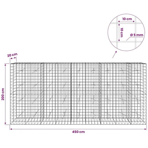  Gabion s žicom debljine 5 mm i mrežom 10x10 cm 450x20x200 cm - 20 cm 200 cm 450 cm Slike