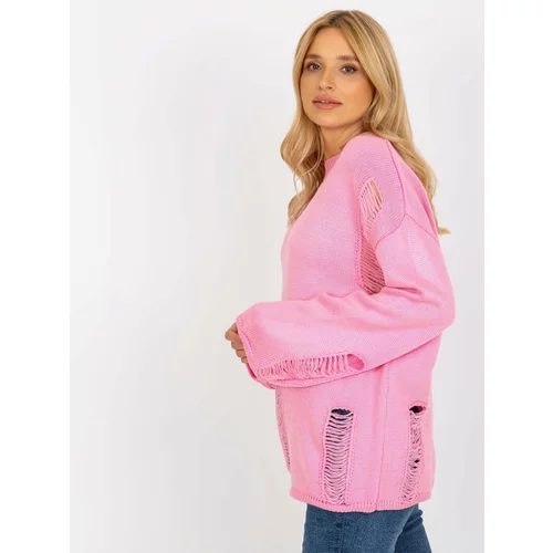 Fashion Hunters Pink women's oversize sweater with holes