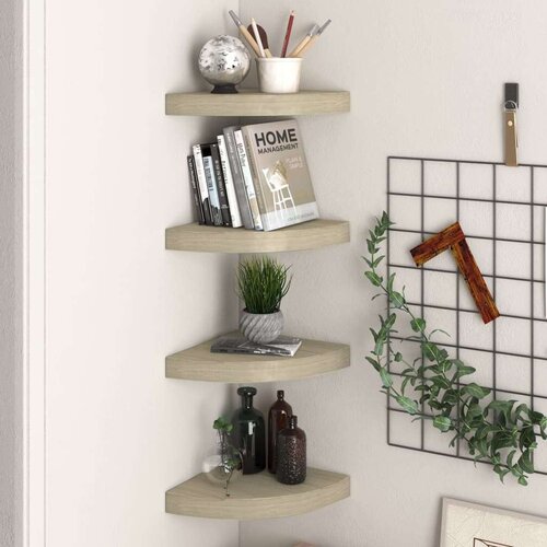vidaXL Plutajuće kutne police 4 kom boja hrasta 25 x 25 x 3,8 cm MDF Cene