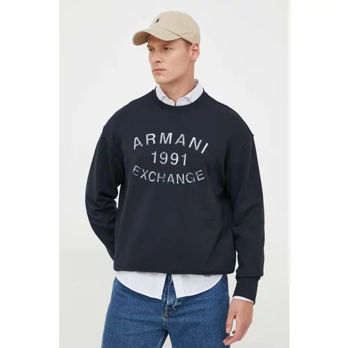 Armani_Exchange Bombažen pulover moška, mornarsko modra barva