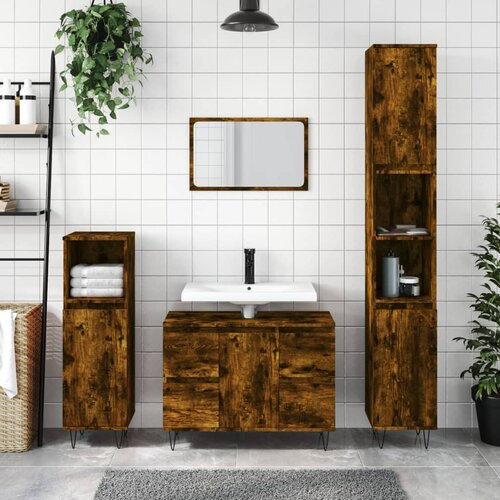 The Living Store Kopalni&amp;scaron;ka omarica dimljeni hrast 80x33x60 cm inženirski les - Kopalni&amp;scaron;ka Omarica, (21436639) Slike