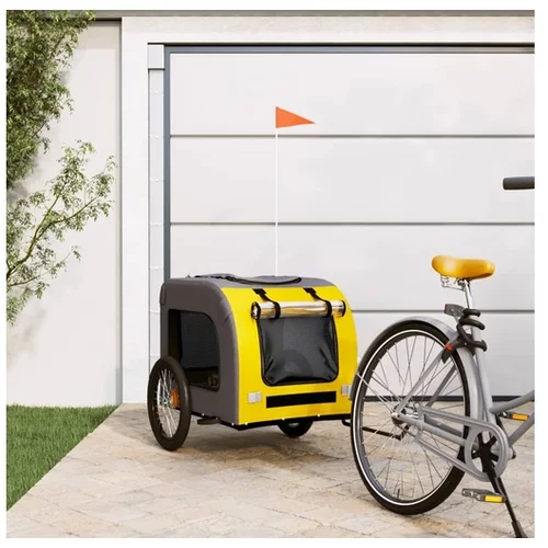 vidaXL Prikolica za bicikl za pse žuto-siva od tkanine i željeza