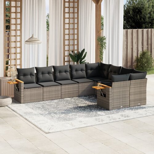 vidaXL 9-dijelni set vrtnih sofa od poliratana s jastucima sivi Cijene