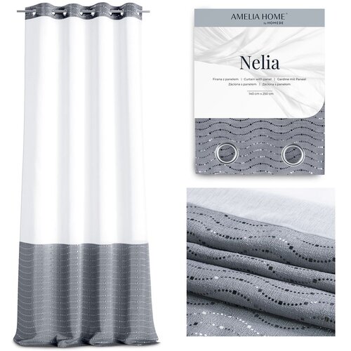  Curtain NELIA color white eyelets voile, braid 140x250 ameliahome Slike