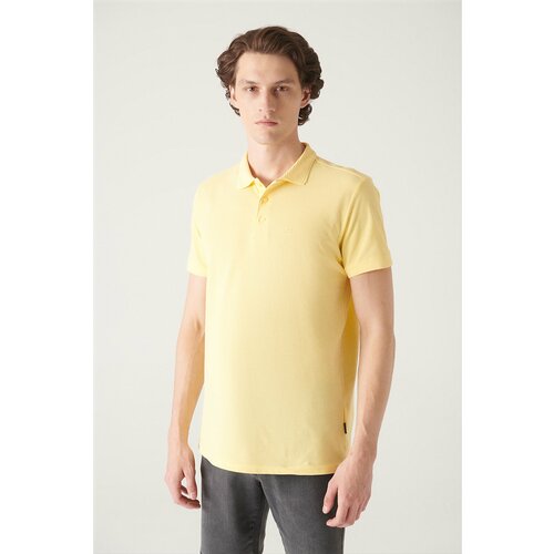 Avva Men's Yellow 100% Egyptian Cotton Standard Fit Normal Cut 3 Button Polo Neck T-shirt Cene