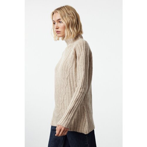 Trendyol Beige Soft Textured Knit Detailed High Collar Knitwear Sweater Slike