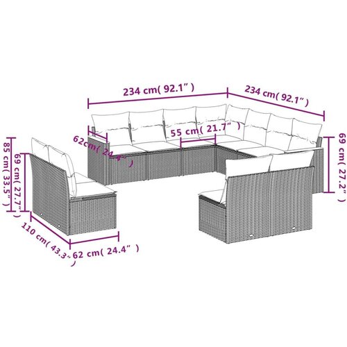  11-dijelni set vrtnih sofa od poliratana s jastucima crni Slike