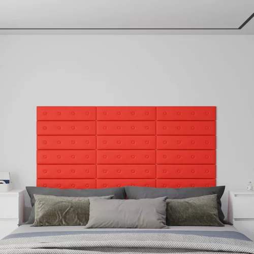  Zidne ploče od umjetne kože 12 kom crvene 60 x 15 cm 1,08 m²