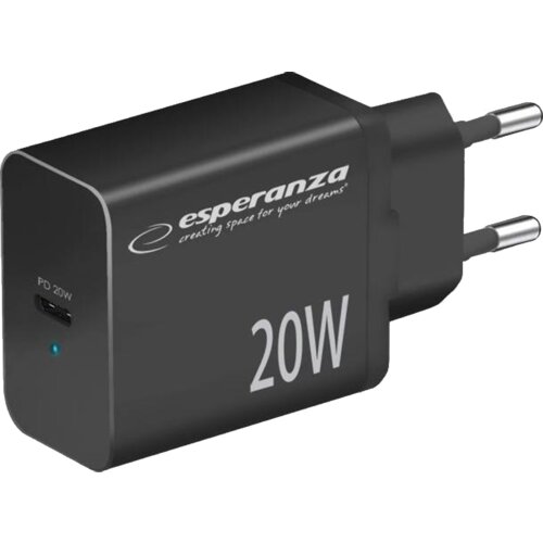  USB punjač Type-C fast charger, ESPERANZA QUICK POWER CHARGER 20W USB-C PD, BLACK, EZC104K Slike