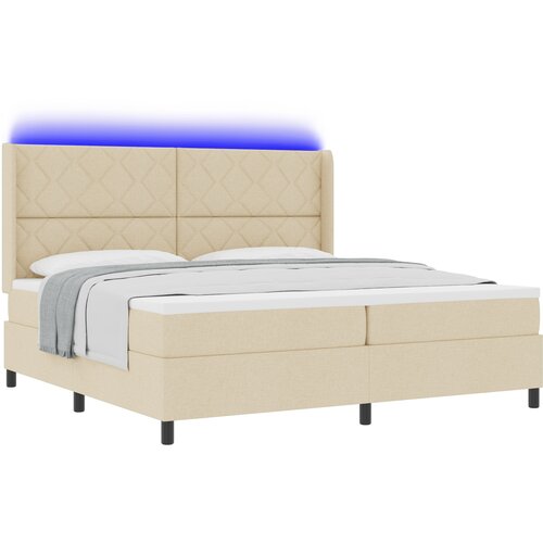 vidaXL LED Box Spring Krevet s madracem Krema 200 x 200 cm tkanina Cene