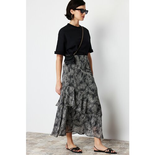 Trendyol Black Animal Pattern Lined Woven Skirt Cene