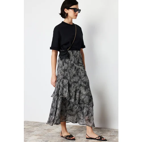 Trendyol Black Animal Pattern Lined Woven Skirt