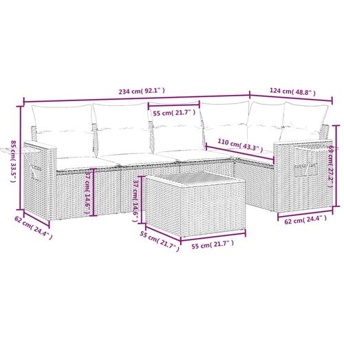 VidaXL 6-dijelni set vrtnih sofa od poliratana s jastucima sivi Slike
