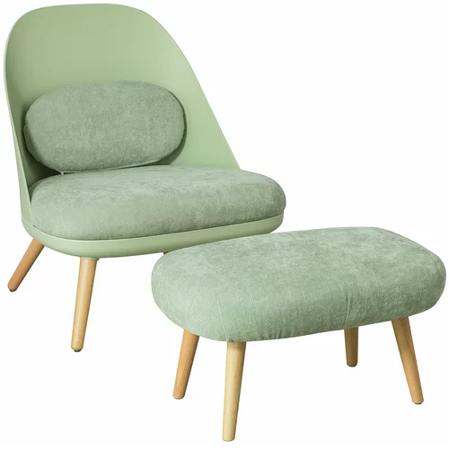 SoBuy enojni fotelj s taburejem in naslonjali v zeleni barvi v skandinavskem slogu, (20815105)