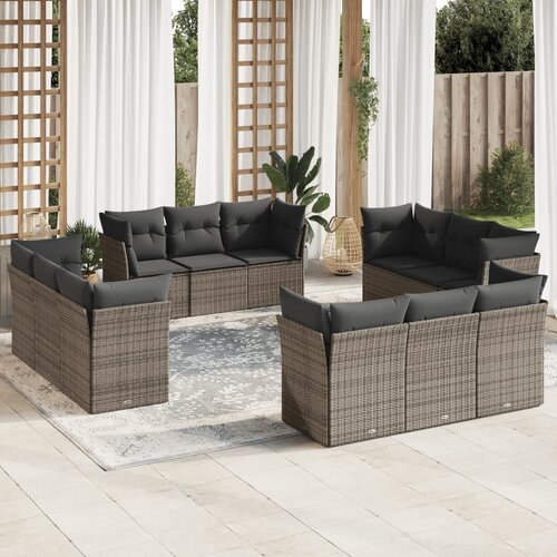 vidaXL 12-dijelni set vrtnih sofa od poliratana s jastucima sivi Cijene