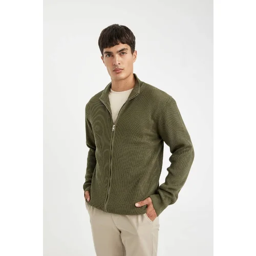 Defacto Standard Fit Turtleneck Zippered Cardigan