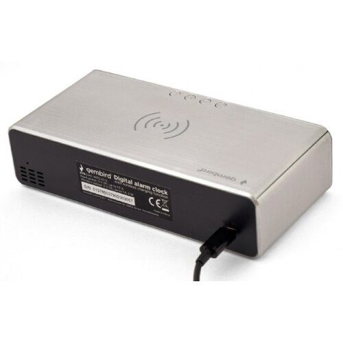 Gembird Digitalni sat sa wireless bežičnim punjačem za mobitel silver, DAC-WPC-01-S Slike