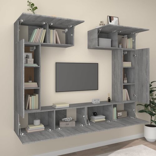  6-dijelni set TV ormarića sivog sonome konstruirano drvo Slike