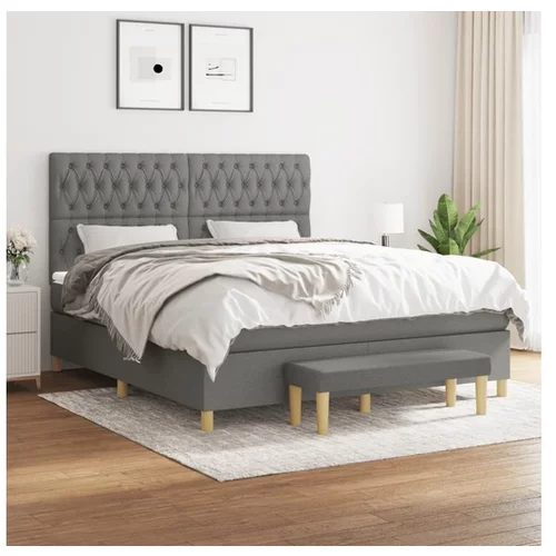 vidaXL Box spring postelja z vzmetnico temno siva 180x200 cm