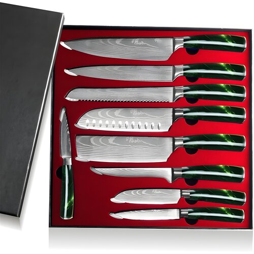IZMAEL Set kuhinjskih noževa BL-13828 - 9 kom / Zelena Cene