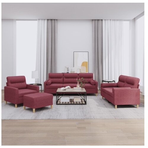 VidaXL 4-dijelni set sofa s jastucima crvena boja vina od tkanine Slike