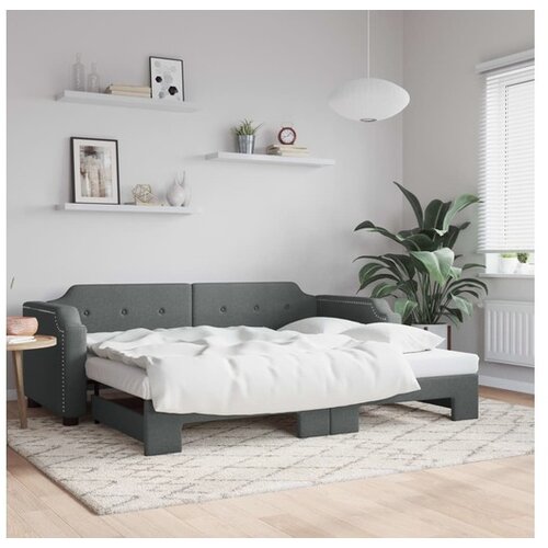 VidaXL Izvlečna dnevna postelja temno siva 90x190 cm blago Slike
