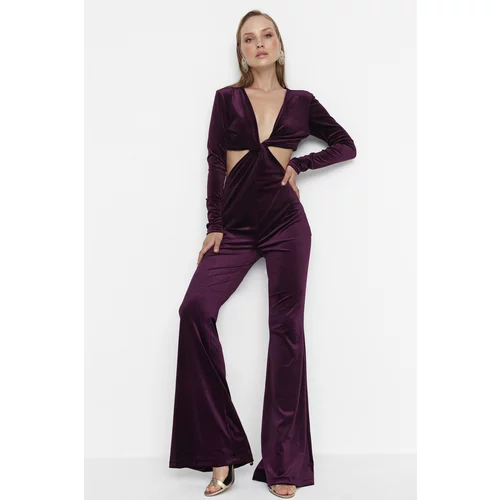 Trendyol Dark Purple Velvet Jumpsuit