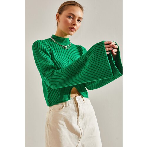 Bianco Lucci Women&amp;#039;s Half Turtleneck Patterned Crop Sweater Slike