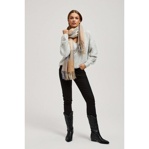 Marisse Dark Beige Checkered Scarf With Fringes Slike