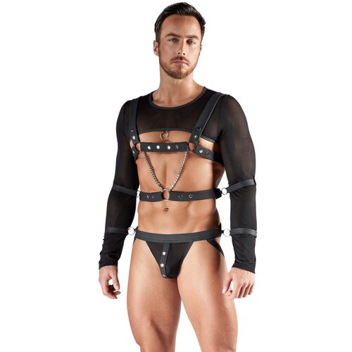 Svenjoyment Crop Top, Chest Harness &amp;amp; Jock Set 2180502 Black XL Slike