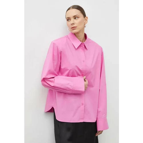 Gestuz Pamučna košulja za žene, boja: ružičasta, relaxed, s klasičnim ovratnikom