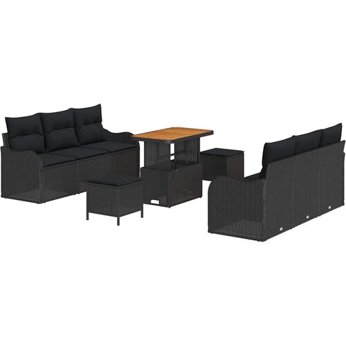 vidaXL 9-delni vrtni kavč s blazinami črn poly rattan akacija, 2-sedežni vrtni kavč s shrambo in blazinami črn poly rattan, 3-delni vrtni jedilni set s blazinami črn poly rattan akacija Cene