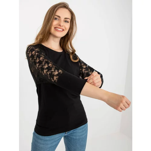 Fashion Hunters Black blouse with lace and 3/4 sleeves from Havana RUE PARIS