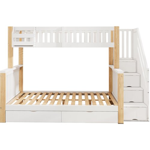 Möbrio Otroška pogradna postelja 90x200+140x200cm - zakonska postelja - z dvema predaloma - bela + naravna, (22060379) Cene