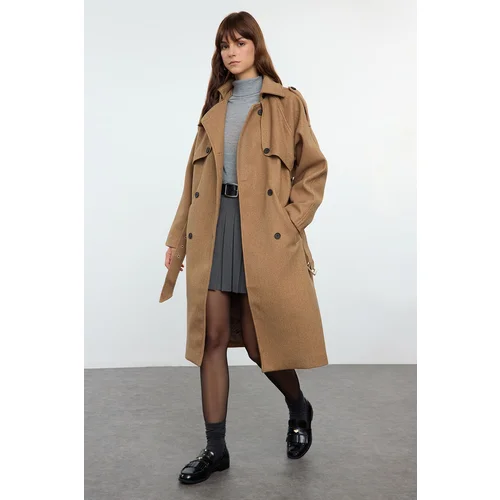 Trendyol Mink Windbreaker Detail Belted Regular Long Coat