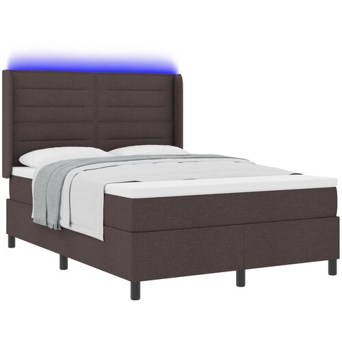 vidaXL Box Spring postelja z vzmetnico in LED temno rjava 140x190 cm iz tkanine, (22050218) Cene