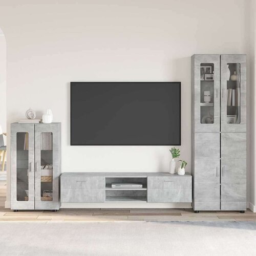  Set TV komoda s ladicama Betonski sivi Konstruirano drvo Slike