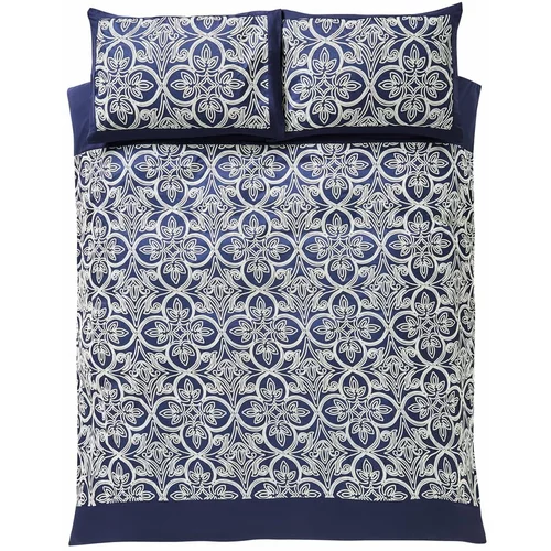 Catherine Lansfield Tamno plava posteljina za bračni krevet 200x200 cm Flock Trellis –